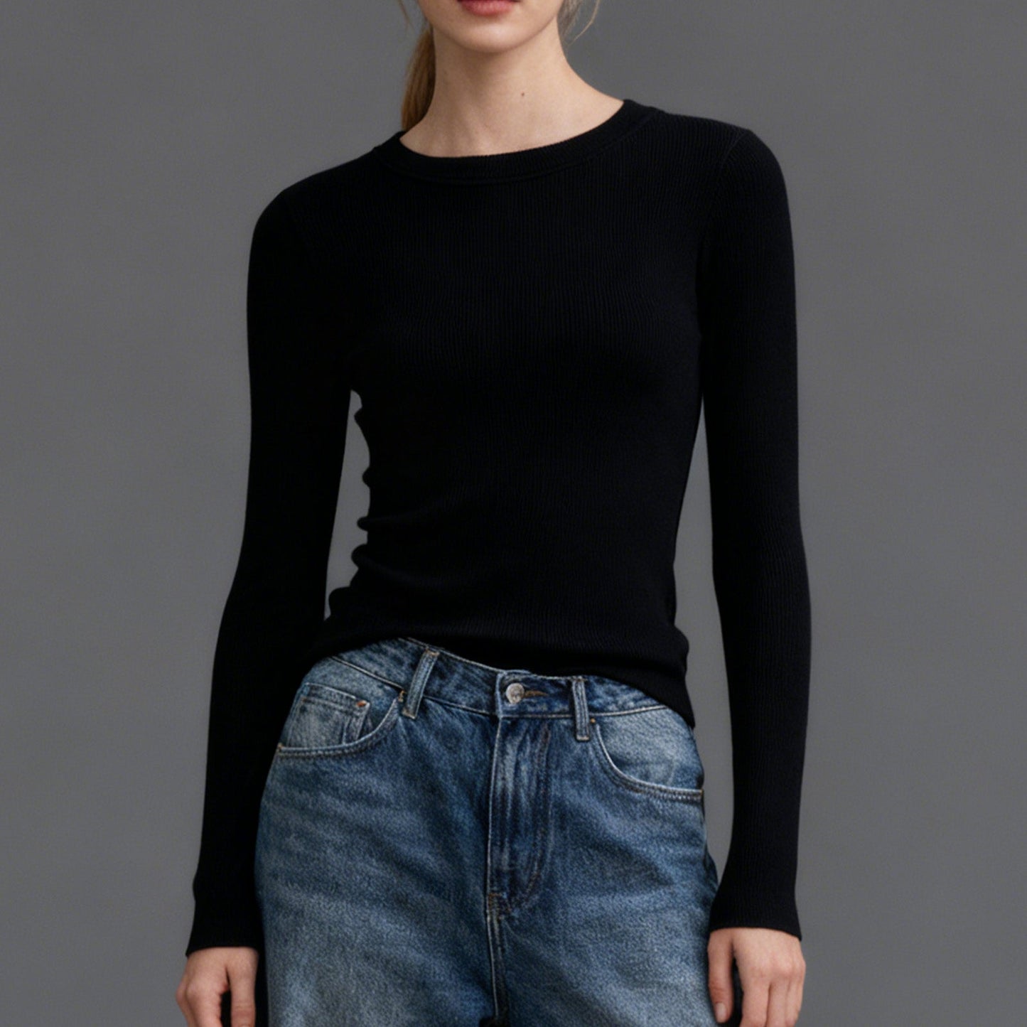 VRCÔMFY Women's Slim Fit Ribbed Long Sleeve Top